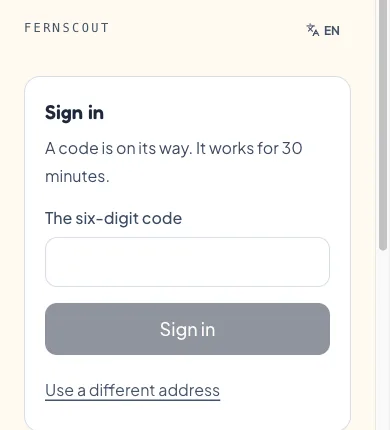 The same card, now asking for the six-digit code.